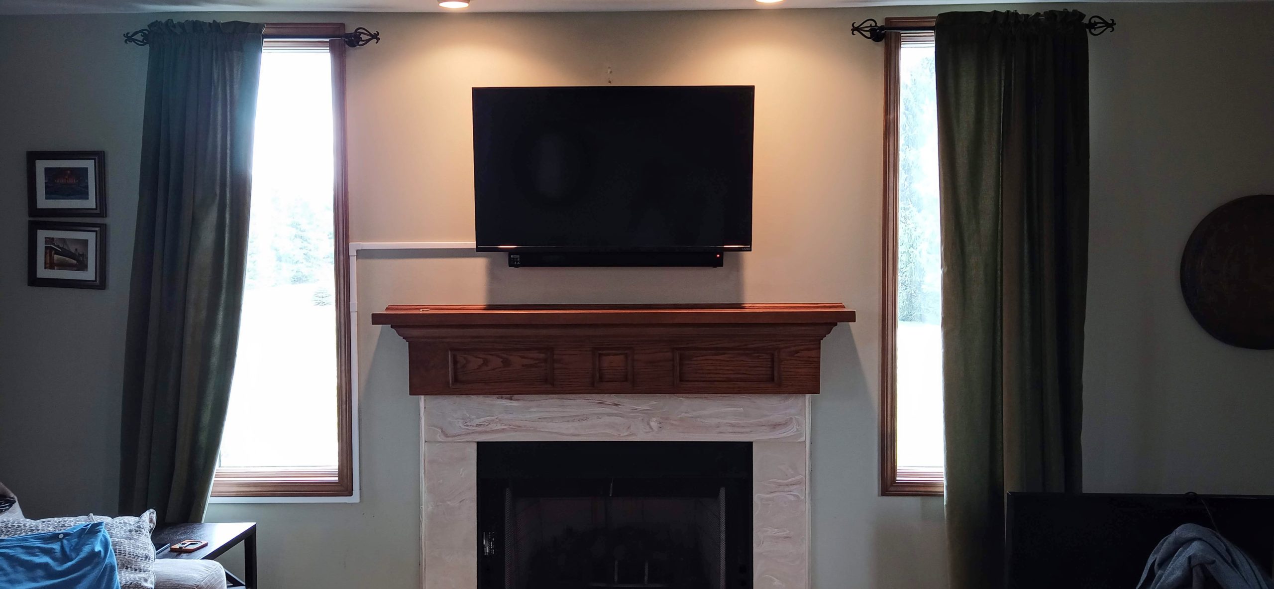 TV above fireplace installation